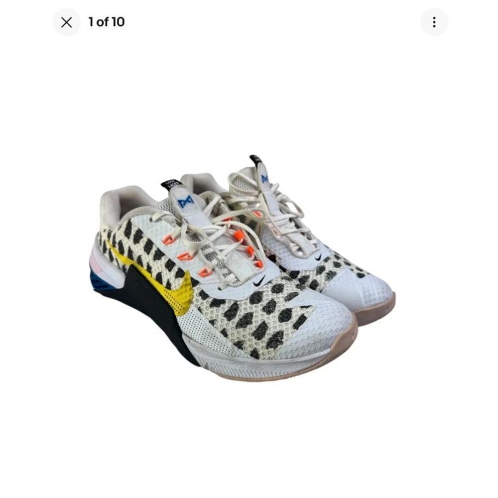 NIKE Metcon 7 Polka White Black Print,Yellow Strike, 2022 womans size 9